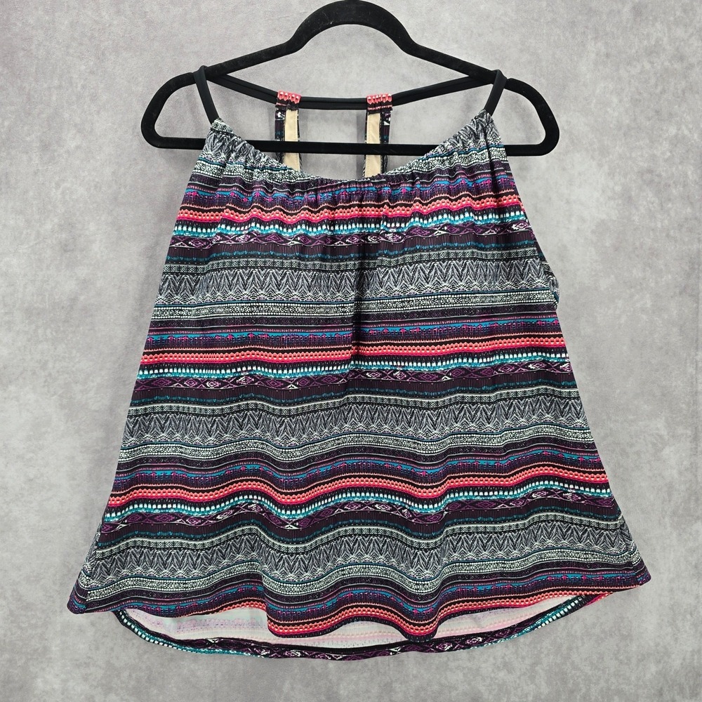 Kona Sol Black Multi Color Print Padded Swimwear Tankini‎ Tank Top Plus 24W 2X